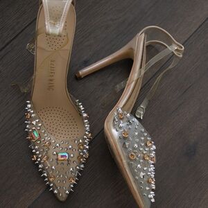 Azalea Wang Studded Beige Womens Heels